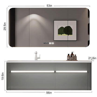 36"- 56" Grey Bathroom Vanity Set with LED Mirror Cabinet & Single Sink & Sensor Light