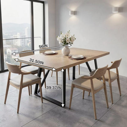 56"-88"Natural Oak Dining Table with Black Metal Frame for 4-6 People