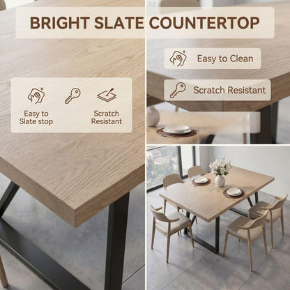 56"-88"Natural Oak Dining Table with Black Metal Frame for 4-6 People
