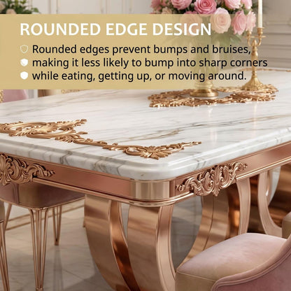 56"-88"Ornate Rectangular Marble Dining Table with Gold Accents & Rose Gold Base