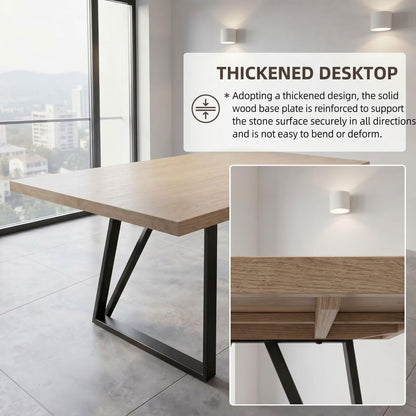 56"-88"Natural Oak Dining Table with Black Metal Frame for 4-6 People