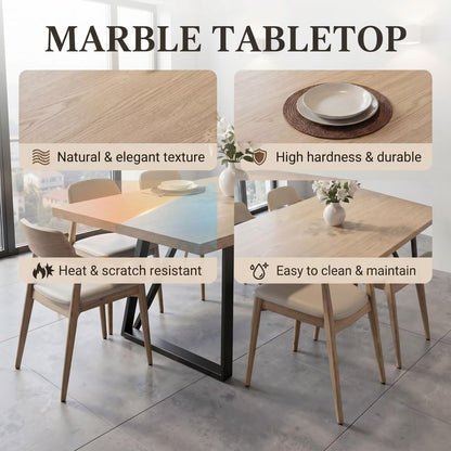 56"-88"Natural Oak Dining Table with Black Metal Frame for 4-6 People
