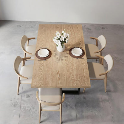 56"-88"Natural Oak Dining Table with Black Metal Frame for 4-6 People