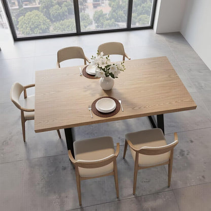 56"-88"Natural Oak Dining Table with Black Metal Frame for 4-6 People