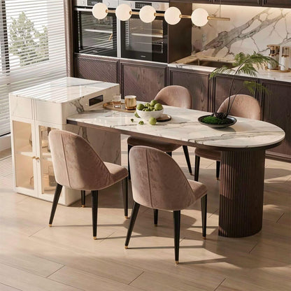 60"-79"Contemporary Marble Kitchen Island with Side Display Cabinet & Power Station