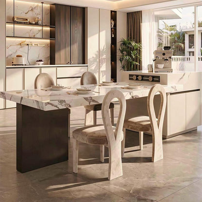 60"-79"Luxury Marble Kitchen Island Dining Combo with Built-in Outlets & Side Storage Cabinet