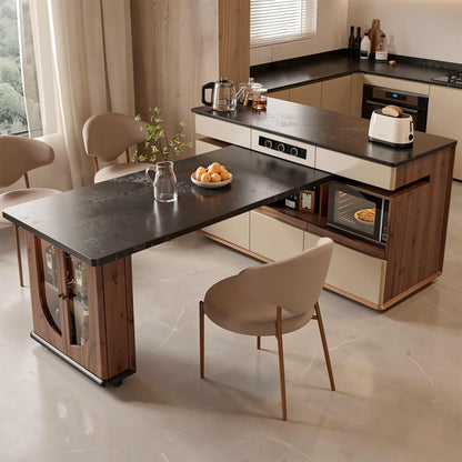 60"-79"Contemporary Kitchen Island Combo with Dining Table, Wine Storage & Power Outlets