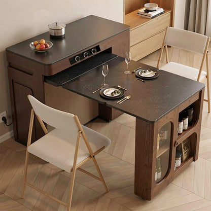 60"-79"Wooden Extendable Kitchen Island with Dining Table & Storage Cabinet