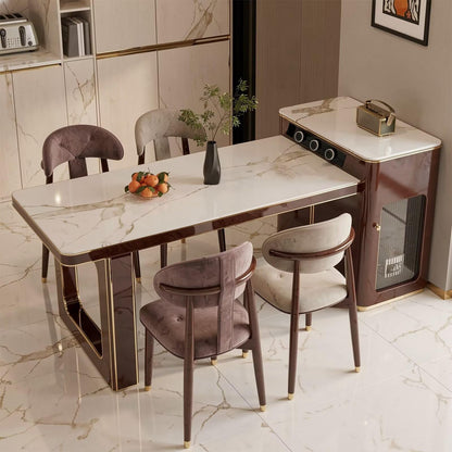 60"-79"Luxury Marble Kitchen Island with Dining Table, Wine Cabinet & Built-in Power Station