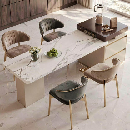 60"-79"Marble Kitchen Island Dining Combo with Built-in Power Station & Drawer Storage
