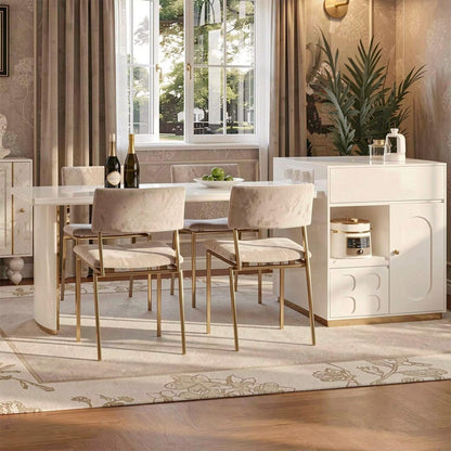 60"-79"Luxury White Kitchen Island with Extendable Dining Table & Side Storage
