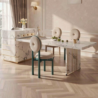 60"-79"Modern Calacatta Marble Kitchen Island with Integrated Dining Table & Storage