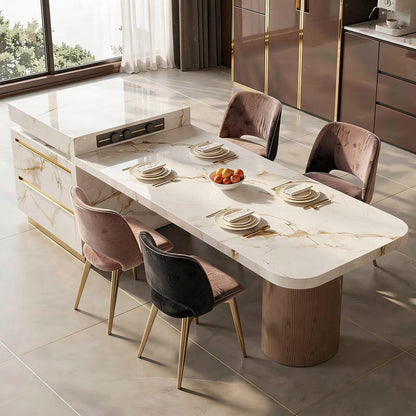 60"-79"Luxury Marble Kitchen Island with Extendable Dining Table & Gold Trim