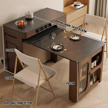 60"-79"Wooden Extendable Kitchen Island with Dining Table & Storage Cabinet