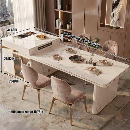 60"-79"Modern Calacatta Marble Kitchen Island with Integrated Dining Table & Gold Accents