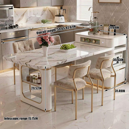 60"-79"Luxury Marble Kitchen Island Dining Combo with Built-in Outlets & Open Storage