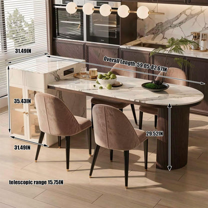 60"-79"Contemporary Marble Kitchen Island with Side Display Cabinet & Power Station