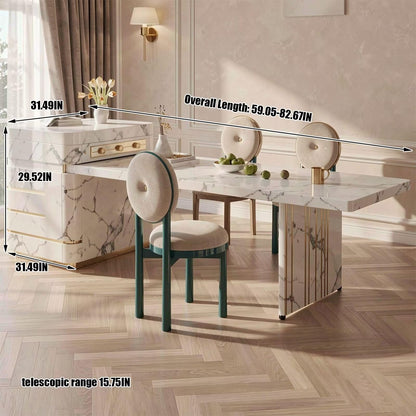 60"-79"Modern Calacatta Marble Kitchen Island with Integrated Dining Table & Storage