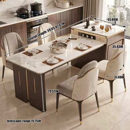 60"-79"Luxury Marble Top Kitchen Island with Integrated Dining Table & Tea Bar