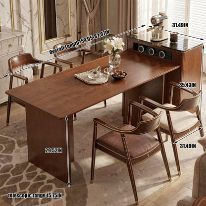 60"-79"Modern Walnut Kitchen Island Combo with Dining Table & Marble Countertop