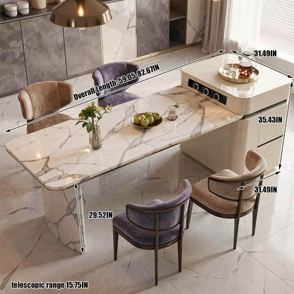 60"-79"Marble Kitchen Island Dining Combo with Built-in Outlets & Storage Drawers