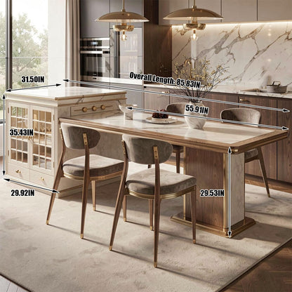 60"-79"Modern Calacatta Marble Kitchen Island with Integrated Dining Table & Gold Trim