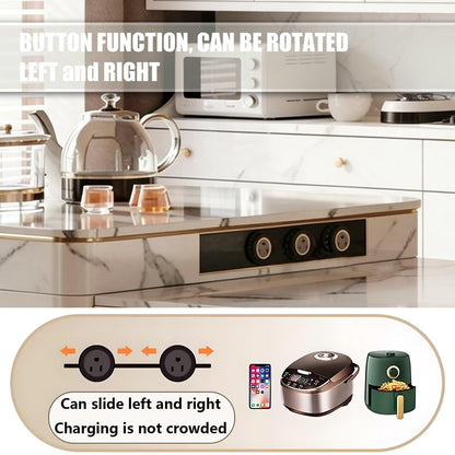 60"-79"Luxury Marble & Wood Kitchen Island with Integrated Dining Table & Tea Station