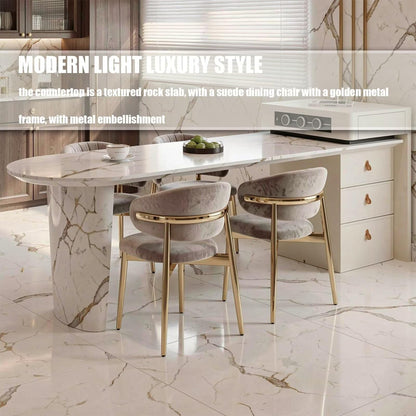 60"-79"Modern Oval Marble Kitchen Island with Integrated Dining Table & Gold Accents