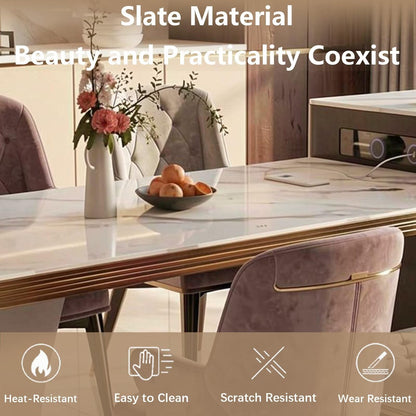 60"-79"Marble Kitchen Island Dining Combo with Built-in Outlets, Sink & Wine Storage