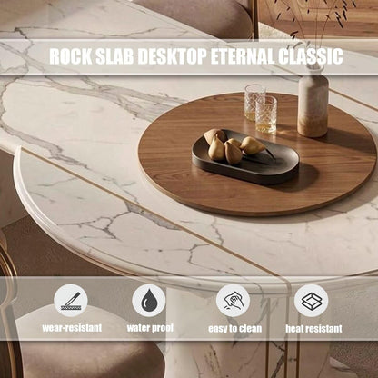 60"-79"French Style Marble Kitchen Island Dining Combo with Tea Station & Built-in Outlets