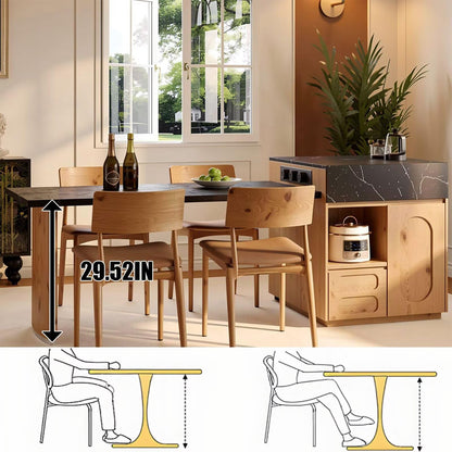 Light Wood Kitchen Island Combo with Dining Table & Open Storage Shelf