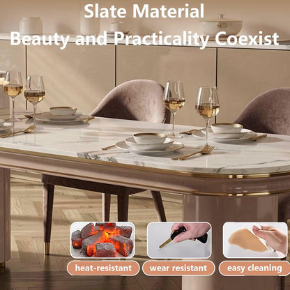 60"-79"Luxury Marble Oval Kitchen Island with Extendable Dining Table &amp; Gold Trim