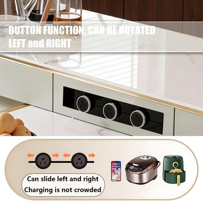60"-79"Light Green Marble Kitchen Island Dining Combo with Built-in Outlets & Storage