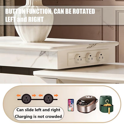 60"-79"Modern Marble Kitchen Island with Extendable Dining Table & Built-in Power Outlets