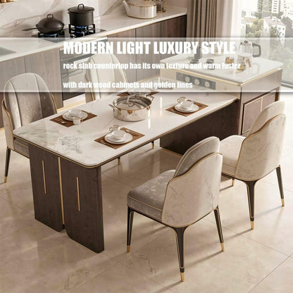 60"-79"Luxury Marble Top Kitchen Island with Integrated Dining Table & Tea Bar