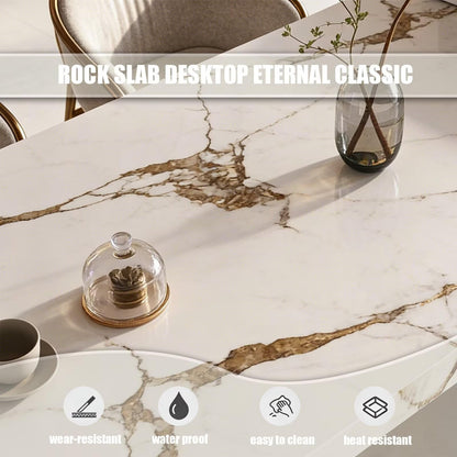 Elegant Italian Style Kitchen Island with Marble Top, Gold Base & Built-in Power Hub