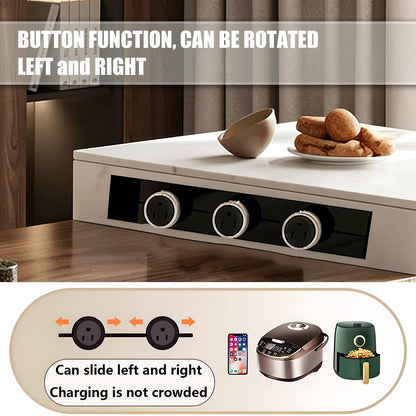 60"-79"Wood & Marble Kitchen Island Dining Table Combo with Built-in Outlets, Modern Luxury