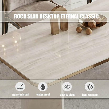 60"-79"Cream Marble Kitchen Island Dining Combo with Built-in Outlets & Storage Drawers