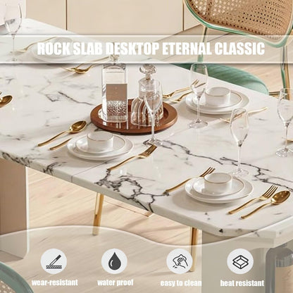 60"-79"Marble Kitchen Island with Extendable Dining Table, Oven & Built-in Power Station