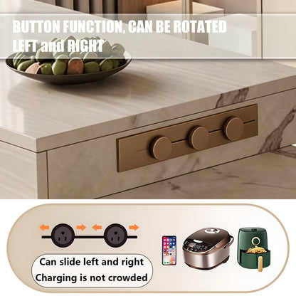 60"-79"Modern Marble Kitchen Island Dining Combo with Built-in Outlets & Open Wine Storage