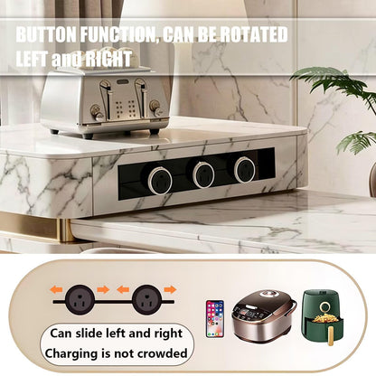 60"-79"White Marble Kitchen Island Dining Combo with Built-in Outlets & Side Wine Storage