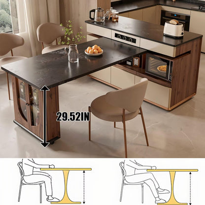 60"-79"Contemporary Kitchen Island Combo with Dining Table, Wine Storage & Power Outlets