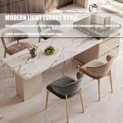 60"-79"Marble Kitchen Island Dining Combo with Built-in Power Station & Drawer Storage