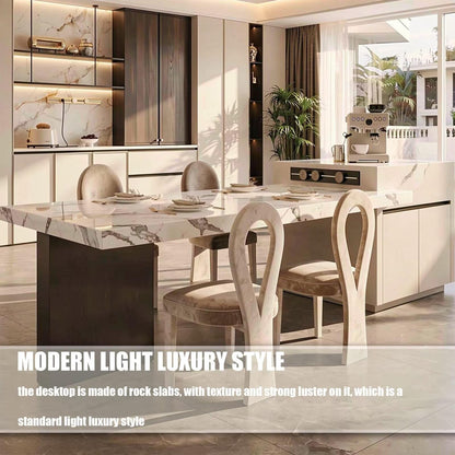 60"-79"Luxury Marble Kitchen Island Dining Combo with Built-in Outlets & Side Storage Cabinet