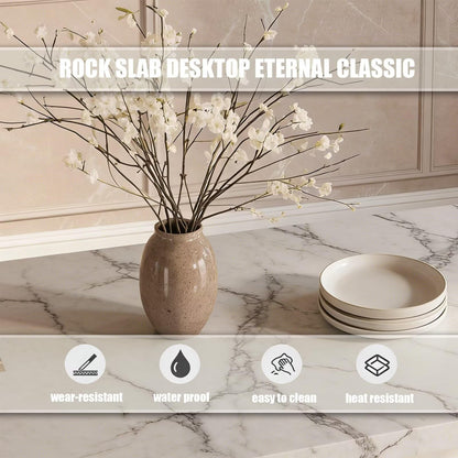 60"-79"Elegant Calacatta Marble Kitchen Island with Dining Table & Storage Cabinet