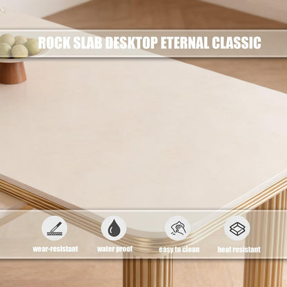 60"-79"Luxury Marble Kitchen Island with Dining Table, Gold Trim & Wooden Storage Cabinet