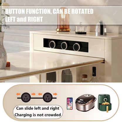 60"-79"Luxury Marble Kitchen Island with Oval Dining Table, Gold Trim & Wine Storage