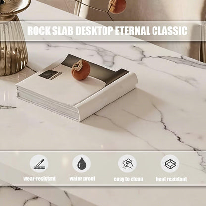 Luxury Marble Kitchen Island with Dining Table, Gold Trim & Built-in Power Station