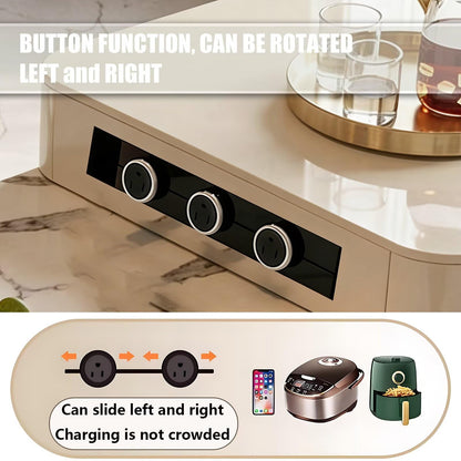 60"-79"Marble Kitchen Island Dining Combo with Built-in Outlets & Storage Drawers