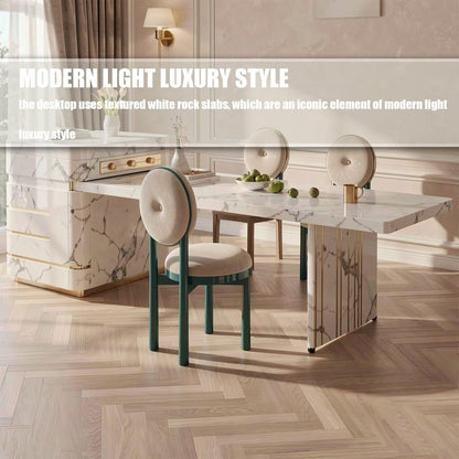 60"-79"Modern Calacatta Marble Kitchen Island with Integrated Dining Table & Storage